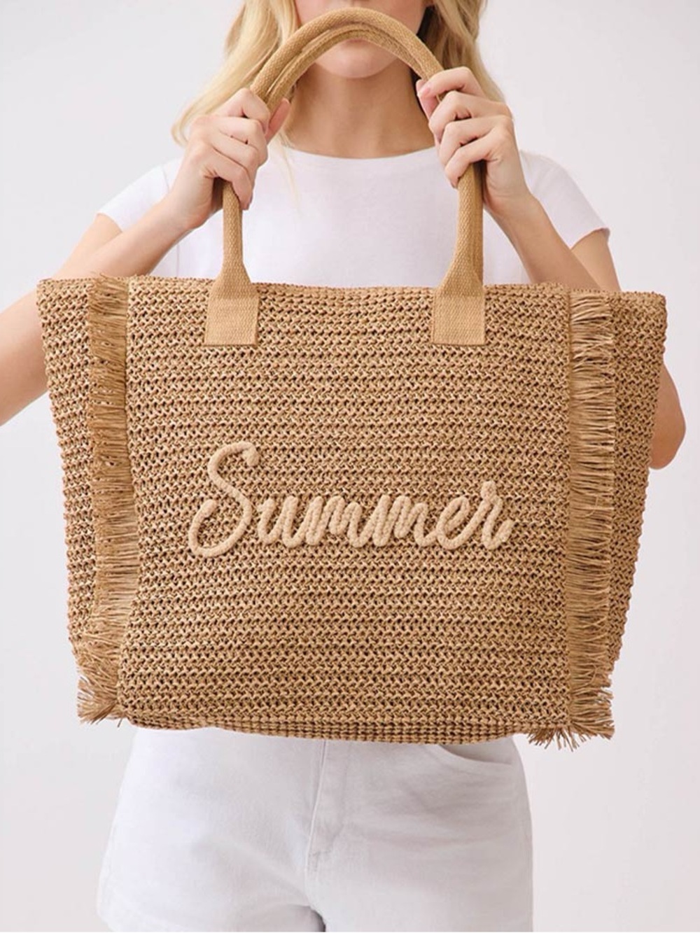 Straw 'Summer' Tote Bag - Natural